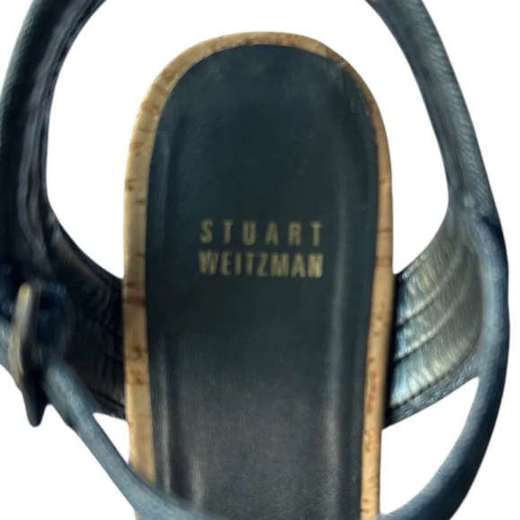 Stuart Weitzman Minx $425. cork platform wedge denim excellent Size 9.5 - Picture 10 of 13
